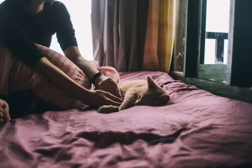 Personne dormant paisiblement dans une chambre avec lumière douce du matin