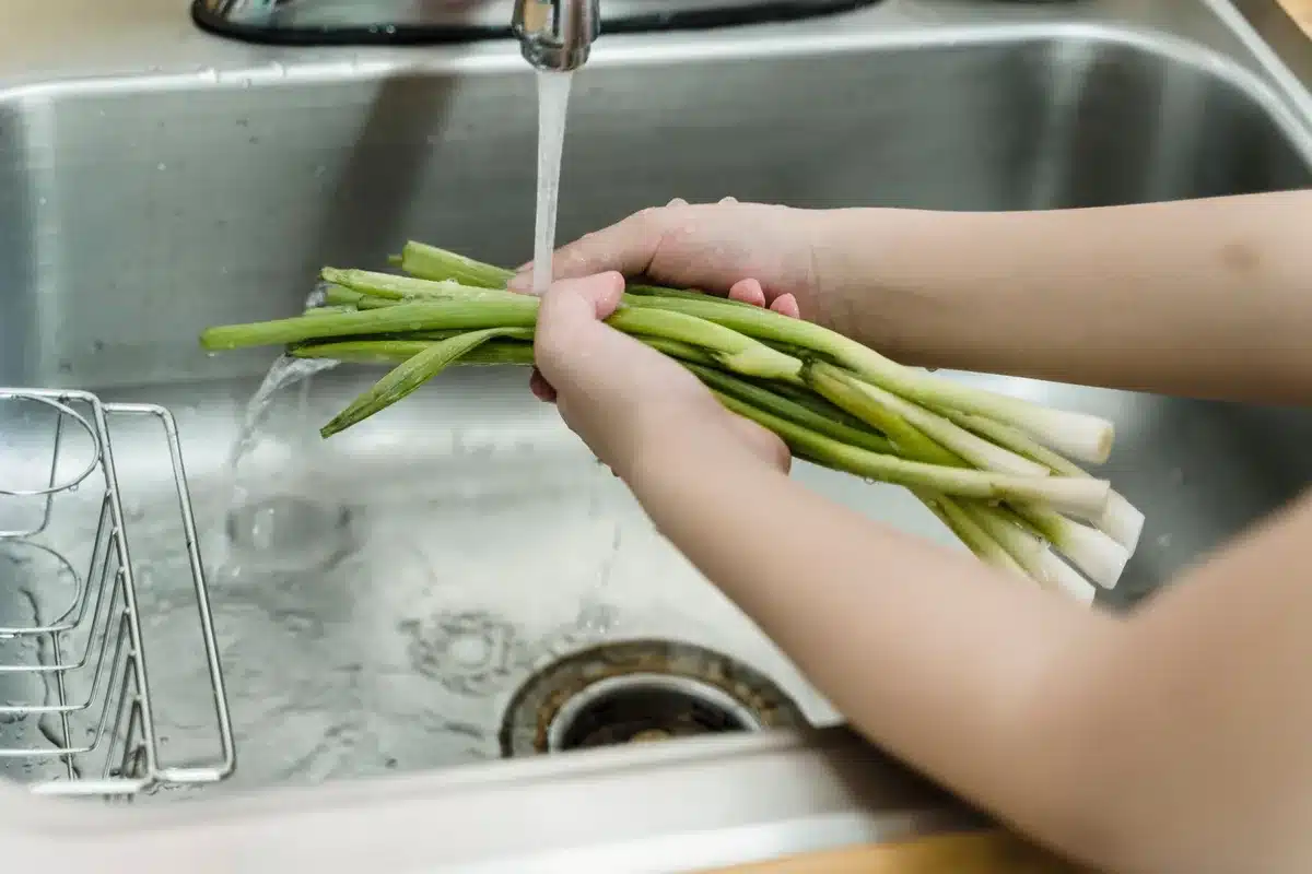 Personne se lavant les mains avant de préparer des aliments dans une cuisine