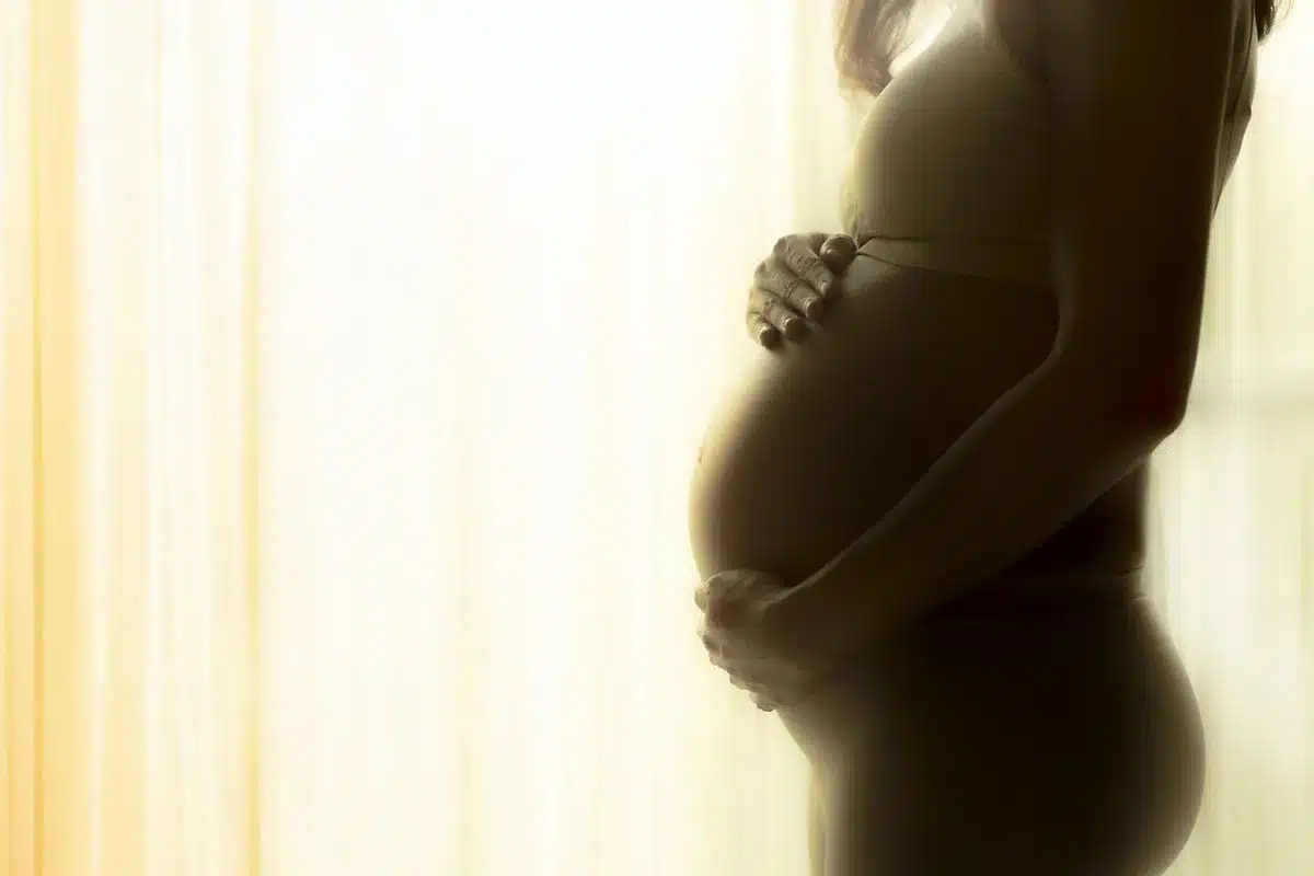 Femme enceinte tenant un dossier de suivi médical en consultation prénatale