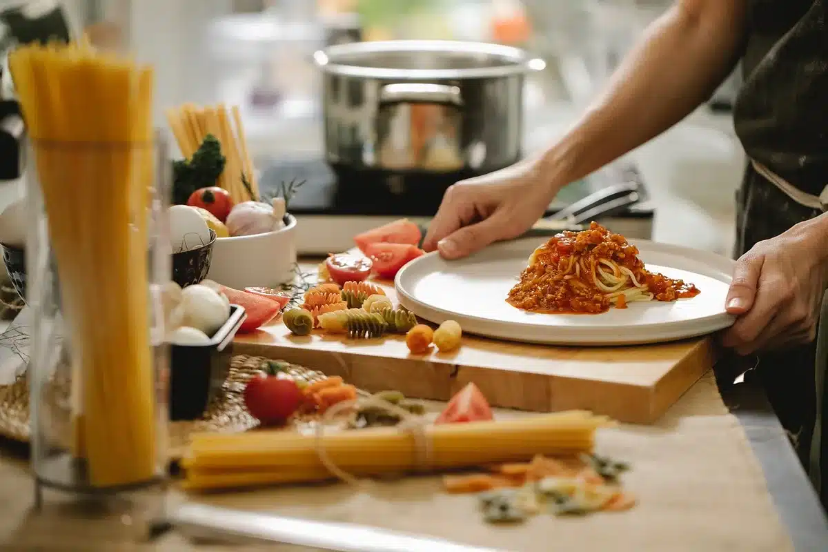 Carnet de menus et planification sur une table de cuisine en plein jour